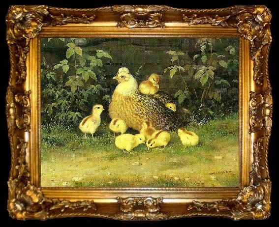 framed  broderna von wrights hona med kycklingar, ta009-2